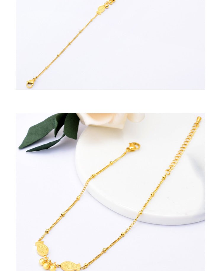 Gold Twin Fish Bell Satellite Chain Anklet - Anklets - 18k Gold Plated Waterproof Jewellery - Collection 9