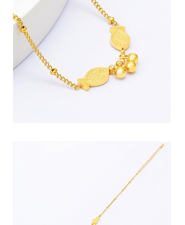 Gold Twin Fish Bell Satellite Chain Anklet - Anklets - 18k Gold Plated Waterproof Jewellery - Collection 9