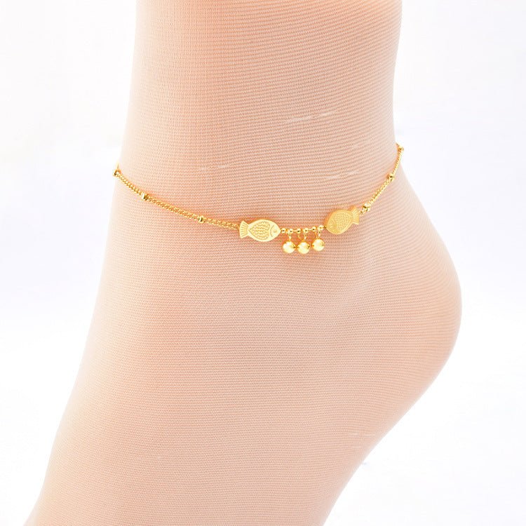 Gold Twin Fish Bell Satellite Chain Anklet - Anklets - 18k Gold Plated Waterproof Jewellery - Collection 9