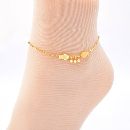 Gold Twin Fish Bell Satellite Chain Anklet - Anklets - 18k Gold Plated Waterproof Jewellery - Collection 9