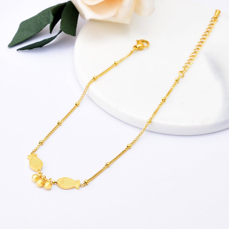 Gold Twin Fish Bell Satellite Chain Anklet - Anklets - 18k Gold Plated Waterproof Jewellery - Collection 9