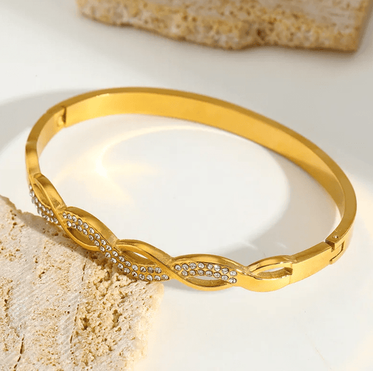Gold Twisted Crystal Bangle - Bracelet - 18k Gold Plated Waterproof Jewellery - Collection 9