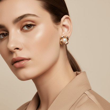Gold Twisted Pearl Earrings - Earrings - 18k Gold Plated Waterproof Jewellery - Collection 9