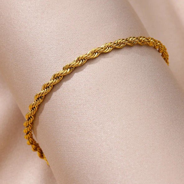 Gold Twisted Rope Chain Anklet - Anklets - 18k Gold Plated Waterproof Jewellery - Collection 9