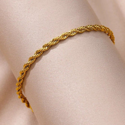 Gold Twisted Rope Chain Anklet - Anklets - 18k Gold Plated Waterproof Jewellery - Collection 9
