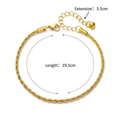 Gold Twisted Rope Chain Anklet - Anklets - 18k Gold Plated Waterproof Jewellery - Collection 9