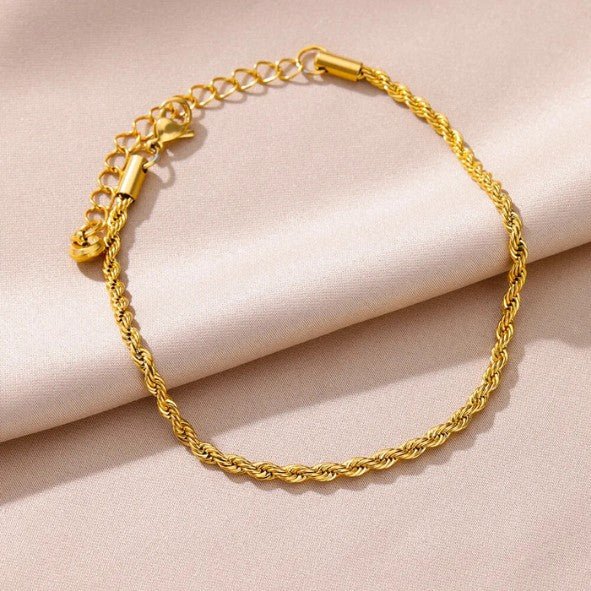 Gold Twisted Rope Chain Anklet - Anklets - 18k Gold Plated Waterproof Jewellery - Collection 9