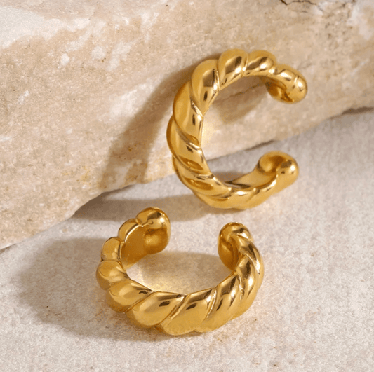 Gold Twisted Rope Ear Cuff - - 18k Gold Plated Waterproof Jewellery - Collection 9