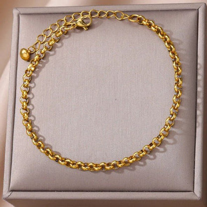 Gold Two-Tone Rolo Link Chain Anklet - Anklets - 18k Gold Plated Waterproof Jewellery - Collection 9