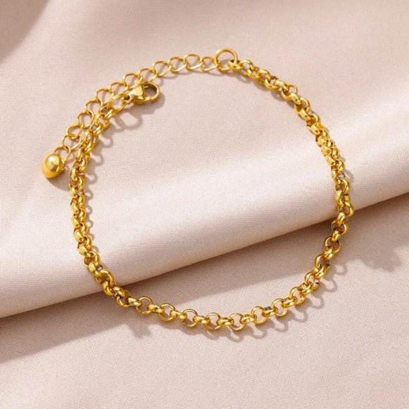 Gold Two-Tone Rolo Link Chain Anklet - Anklets - 18k Gold Plated Waterproof Jewellery - Collection 9