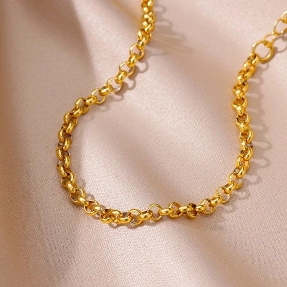 Gold Two-Tone Rolo Link Chain Anklet - Anklets - 18k Gold Plated Waterproof Jewellery - Collection 9