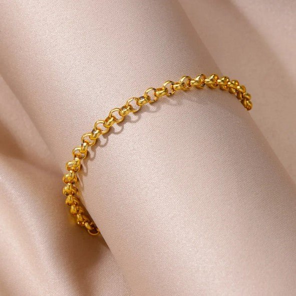 Gold Two-Tone Rolo Link Chain Anklet - Anklets - 18k Gold Plated Waterproof Jewellery - Collection 9