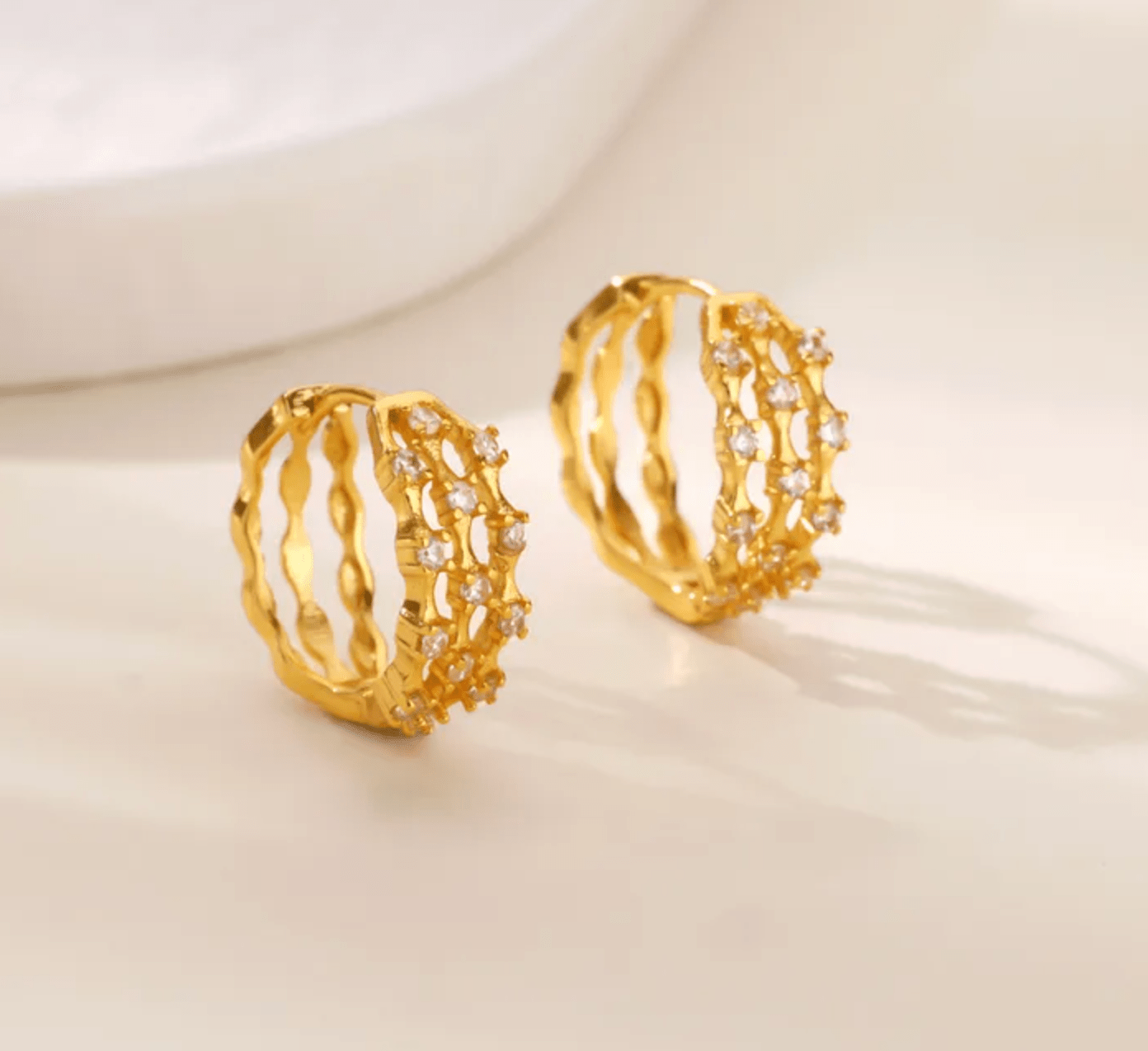 Gold Wave Crystal Hoop Earrings - Earrings - 18k Gold Plated Waterproof Jewellery - Collection 9