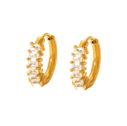 Gold & White Crystal Huggie Earrings - - 18k Gold Plated Waterproof Jewellery - Collection 9