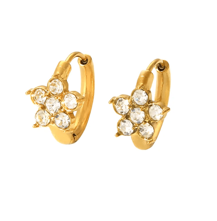 Gold & White Crystal Huggie Earrings - - 18k Gold Plated Waterproof Jewellery - Collection 9