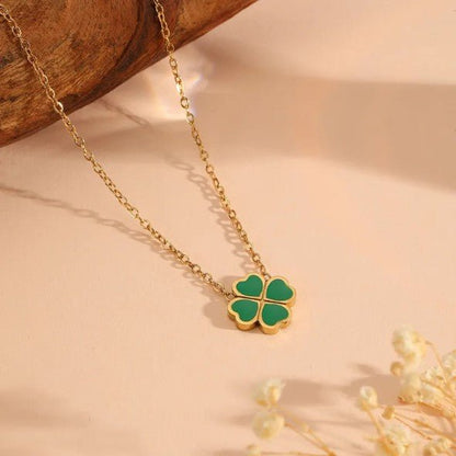 Gold White Shell Four Leaf Clover Pendant Cable Chain Necklace - Necklaces - 18k Gold Plated Waterproof Jewellery - Collection 9