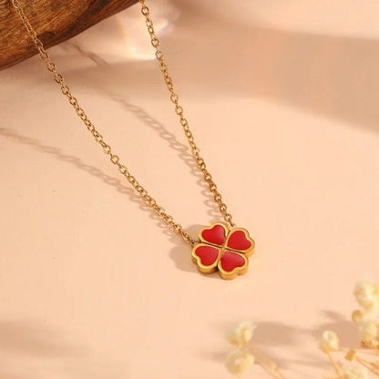 Gold White Shell Four Leaf Clover Pendant Cable Chain Necklace - Necklaces - 18k Gold Plated Waterproof Jewellery - Collection 9