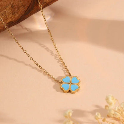 Gold White Shell Four Leaf Clover Pendant Cable Chain Necklace - Necklaces - 18k Gold Plated Waterproof Jewellery - Collection 9