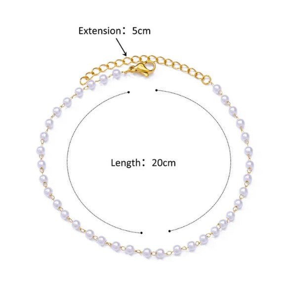 Gold Wire-Linked White Pearl Bead Anklet - Anklets - 18k Gold Plated Waterproof Jewellery - Collection 9