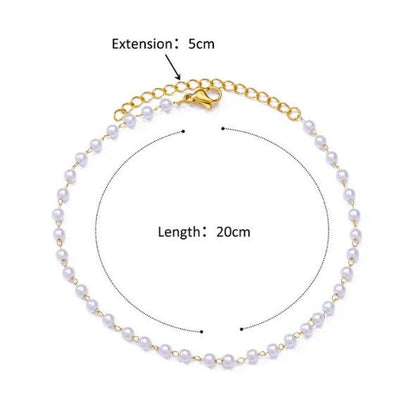 Gold Wire-Linked White Pearl Bead Anklet - Anklets - 18k Gold Plated Waterproof Jewellery - Collection 9
