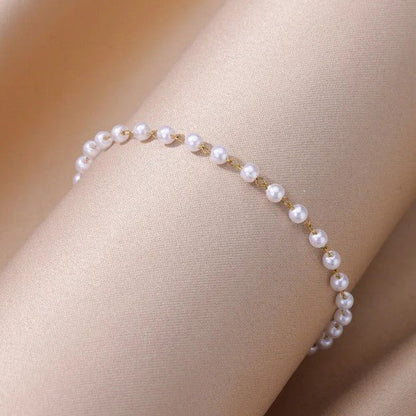 Gold Wire-Linked White Pearl Bead Anklet - Anklets - 18k Gold Plated Waterproof Jewellery - Collection 9