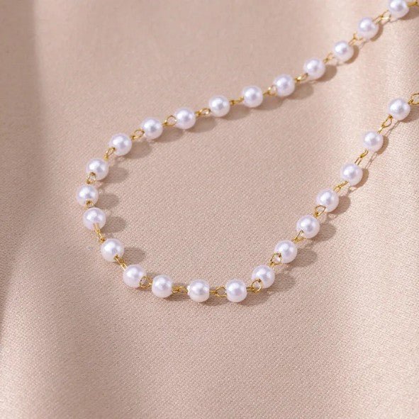 Gold Wire-Linked White Pearl Bead Anklet - Anklets - 18k Gold Plated Waterproof Jewellery - Collection 9