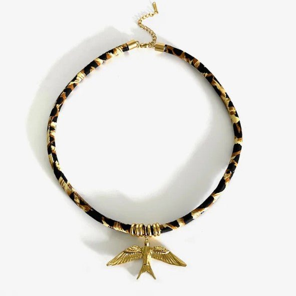 Gold Woven Texture Pendant Black & Gold Rope Cord Necklace - Necklaces - 18k Gold Plated Waterproof Jewellery - Collection 9