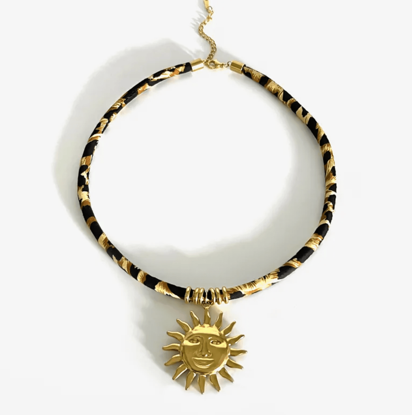 Gold Woven Texture Pendant Black & Gold Rope Cord Necklace - Necklaces - 18k Gold Plated Waterproof Jewellery - Collection 9