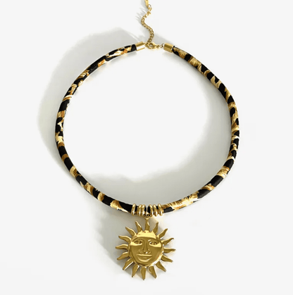 Gold Woven Texture Pendant Black & Gold Rope Cord Necklace - Necklaces - 18k Gold Plated Waterproof Jewellery - Collection 9