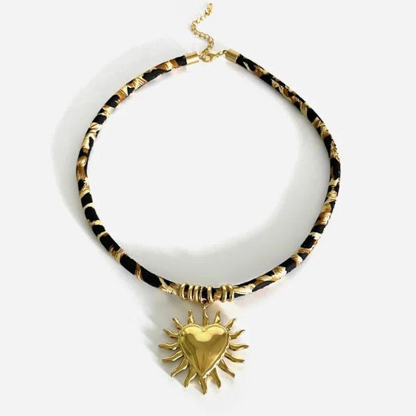 Gold Woven Texture Pendant Black & Gold Rope Cord Necklace - Necklaces - 18k Gold Plated Waterproof Jewellery - Collection 9