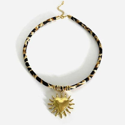 Gold Woven Texture Pendant Black & Gold Rope Cord Necklace - Necklaces - 18k Gold Plated Waterproof Jewellery - Collection 9