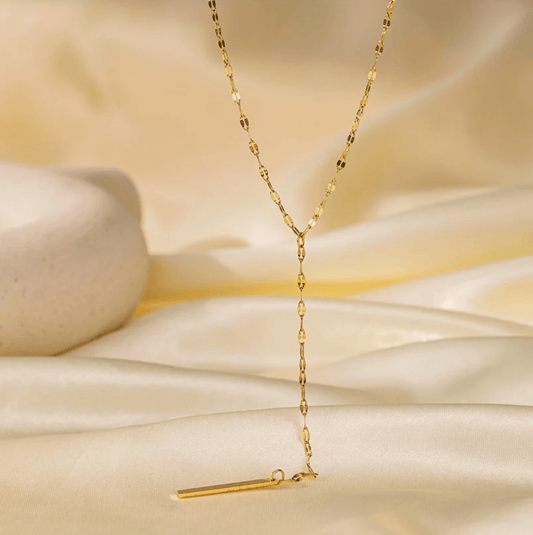 Gold Y-Chain Bar Drop Necklace - Jewelry - 18k Gold Plated Waterproof Jewellery - Collection 9