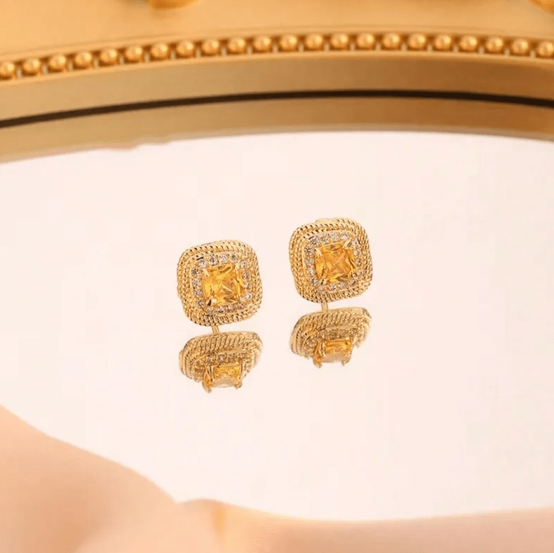 Gold Yellow Crystal Jewellery Set - Jewellery Set - 18k Gold Plated Waterproof Jewellery - Collection 9