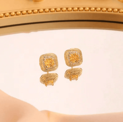 Gold Yellow Crystal Jewellery Set - Jewellery Set - 18k Gold Plated Waterproof Jewellery - Collection 9