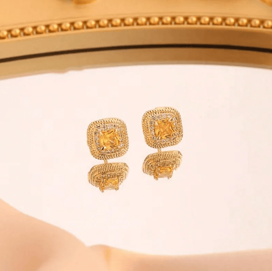 Gold Yellow Crystal Jewellery Set - Jewellery Set - 18k Gold Plated Waterproof Jewellery - Collection 9