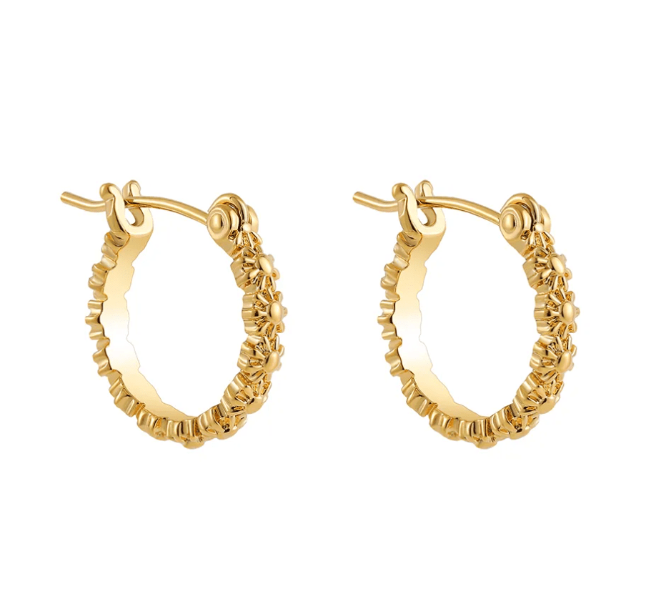 Gold Zircon Cross Huggies Earrings - - 18k Gold Plated Waterproof Jewellery - Collection 9