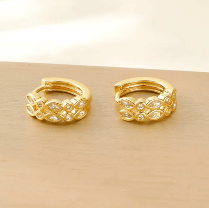 Gold Zircon Leaf Huggie Earrings - - 18k Gold Plated Waterproof Jewellery - Collection 9