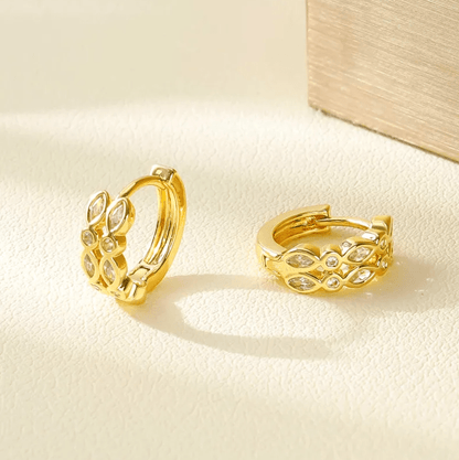 Gold Zircon Leaf Huggie Earrings - - 18k Gold Plated Waterproof Jewellery - Collection 9