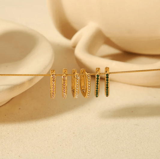 Gold Zircon Rectangle Huggies Earrings - Earrings - 18k Gold Plated Waterproof Jewellery - Collection 9