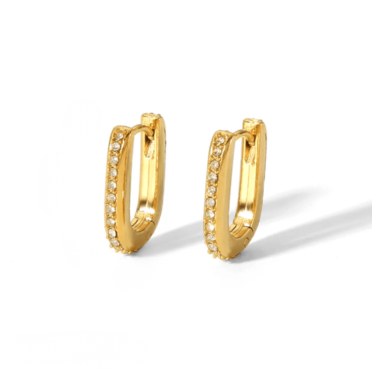 Gold Zircon Rectangle Huggies Earrings - Earrings - 18k Gold Plated Waterproof Jewellery - Collection 9