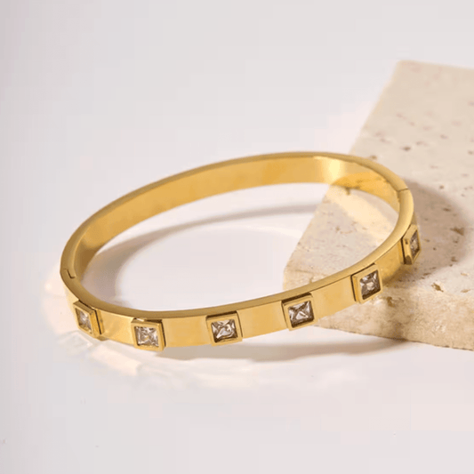Gold Zircon Square Bangle - Bracelets - 18k Gold Plated Waterproof Jewellery - Collection 9