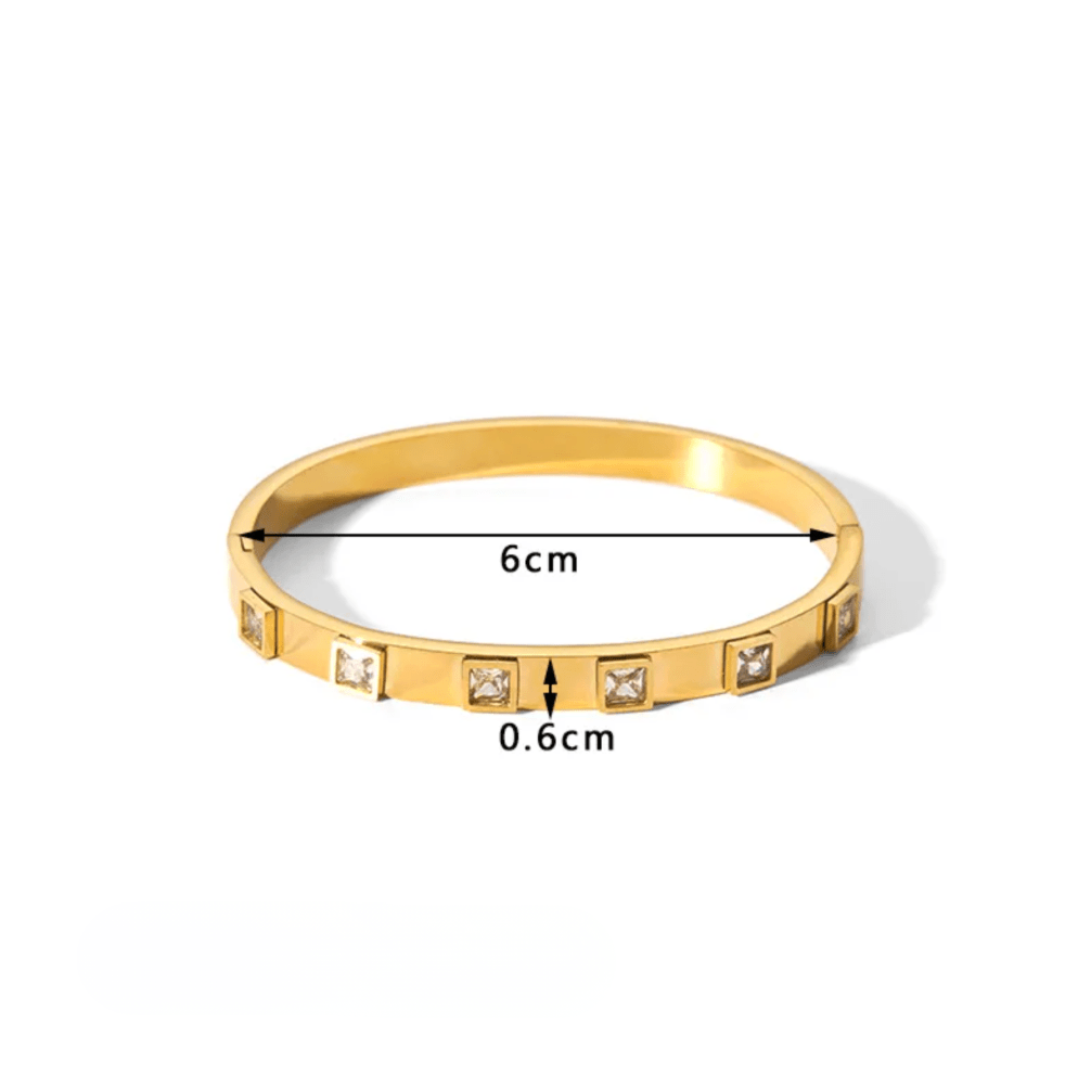 Gold Zircon Square Bangle - Bracelets - 18k Gold Plated Waterproof Jewellery - Collection 9