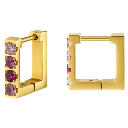 Gold Zircon Square Huggie Earrings - Earrings - 18k Gold Plated Waterproof Jewellery - Collection 9