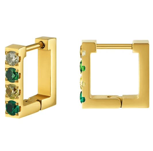 Gold Zircon Square Huggie Earrings - Earrings - 18k Gold Plated Waterproof Jewellery - Collection 9