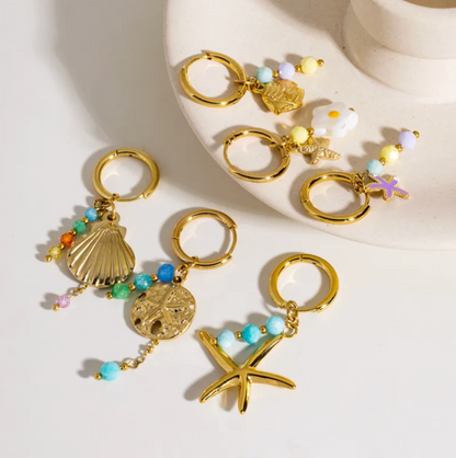 Ocean Charm Hoop Earrings - Earrings - 18k Gold Plated Waterproof Jewellery - Collection 9