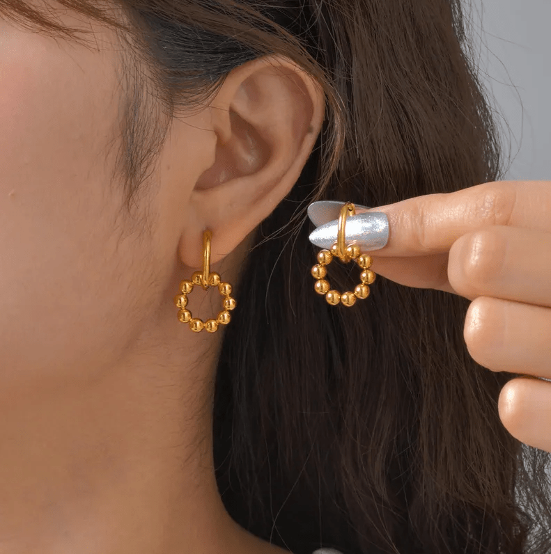 Golden Beaded Hoop Earrings - Earrings - 18k Gold Plated Waterproof Jewellery - Collection 9