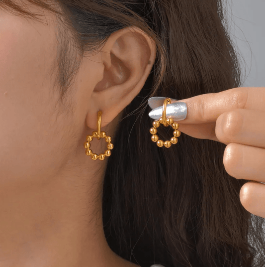 Golden Beaded Hoop Earrings - Earrings - 18k Gold Plated Waterproof Jewellery - Collection 9