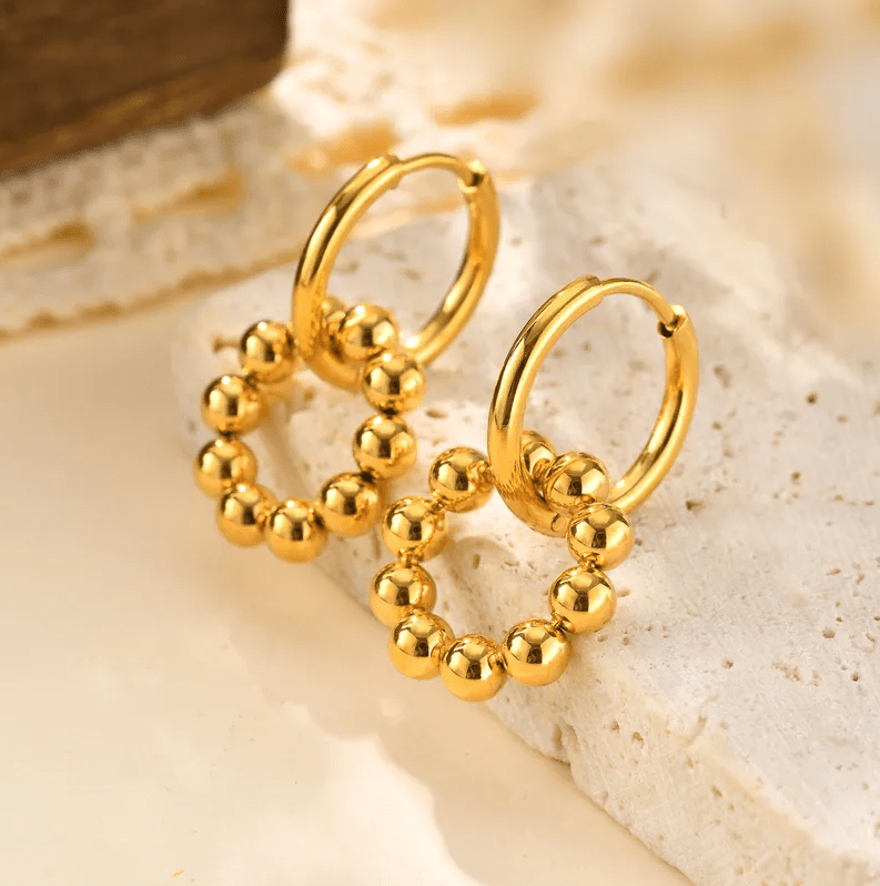 Golden Beaded Hoop Earrings - Earrings - 18k Gold Plated Waterproof Jewellery - Collection 9