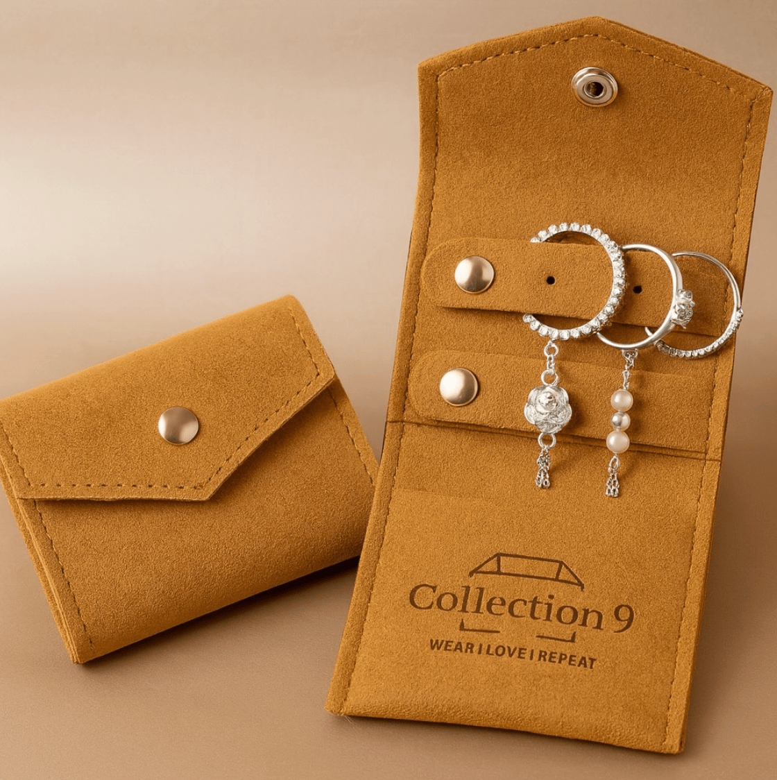 Golden Brown Mini Jewelry Roll Protection Pouch - Accessories - 18k Gold Plated Waterproof Jewellery - Collection 9