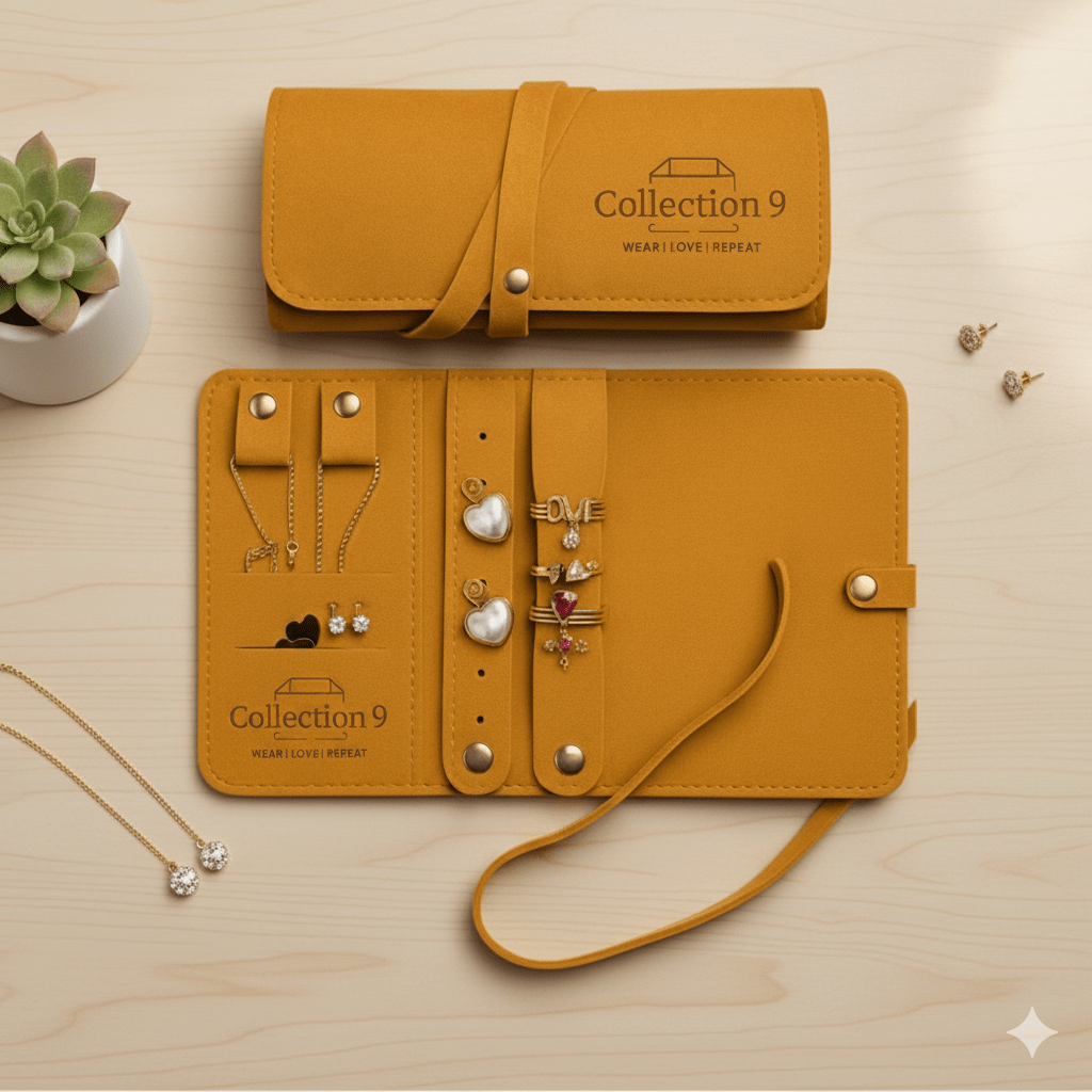 Golden Brown Travel Jewelry Roll Organizer - Accessories - 18k Gold Plated Waterproof Jewellery - Collection 9